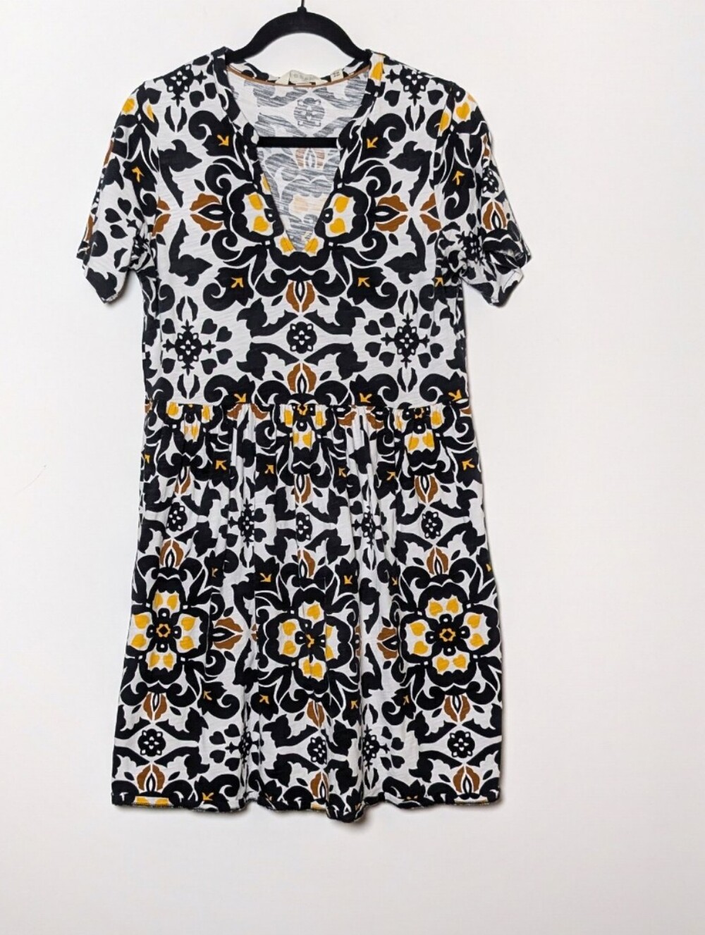 Boden Black & Yellow Floral V-Neck Short Sleeve Dress 8R